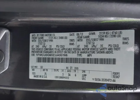 2014 Ford Escape Se from USA, damaged, VIN 1FMCU0G95EUA50166